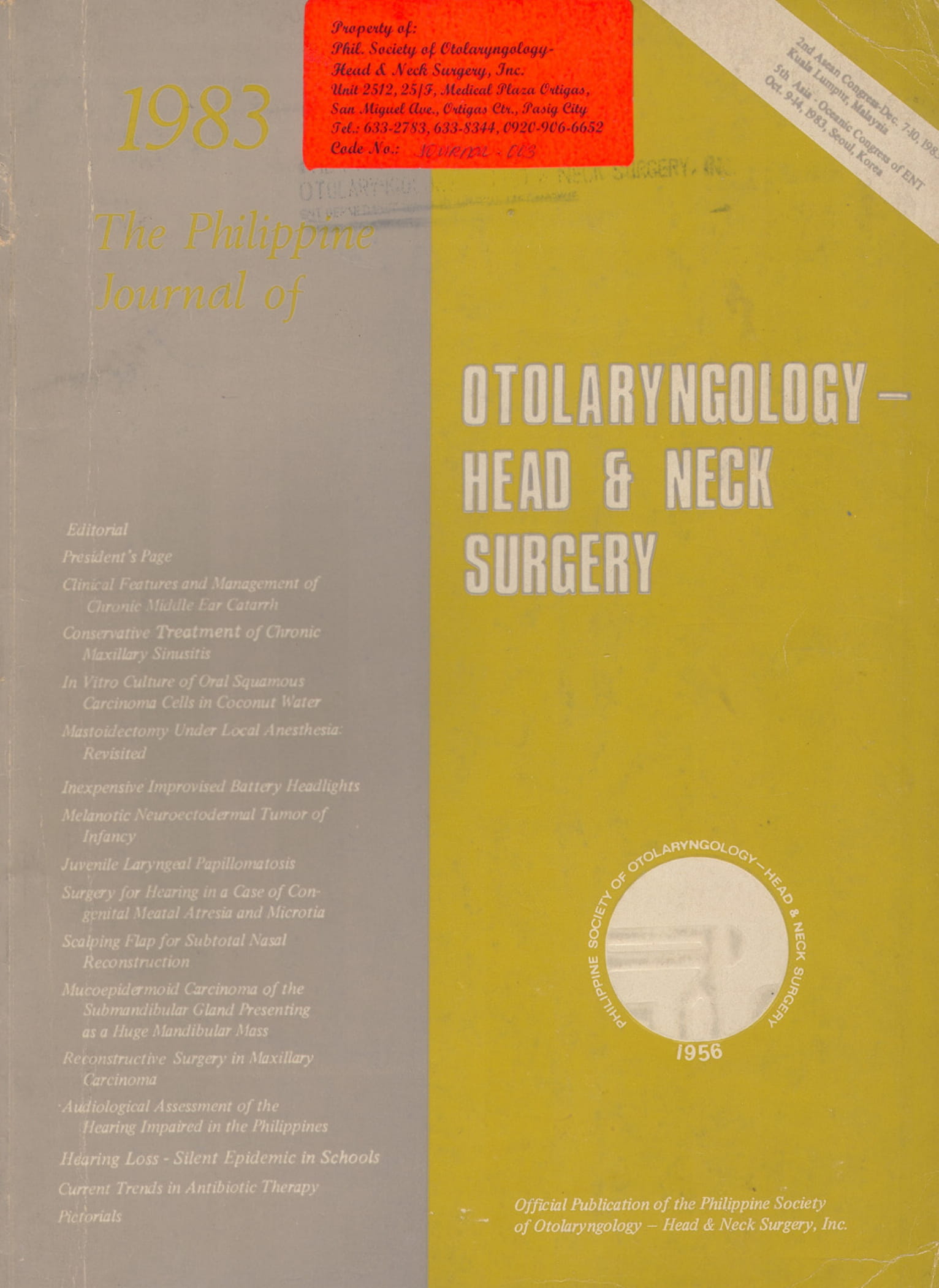 					View 1983: Philippine Journal of Otolaryngology-Head and Neck Surgery
				