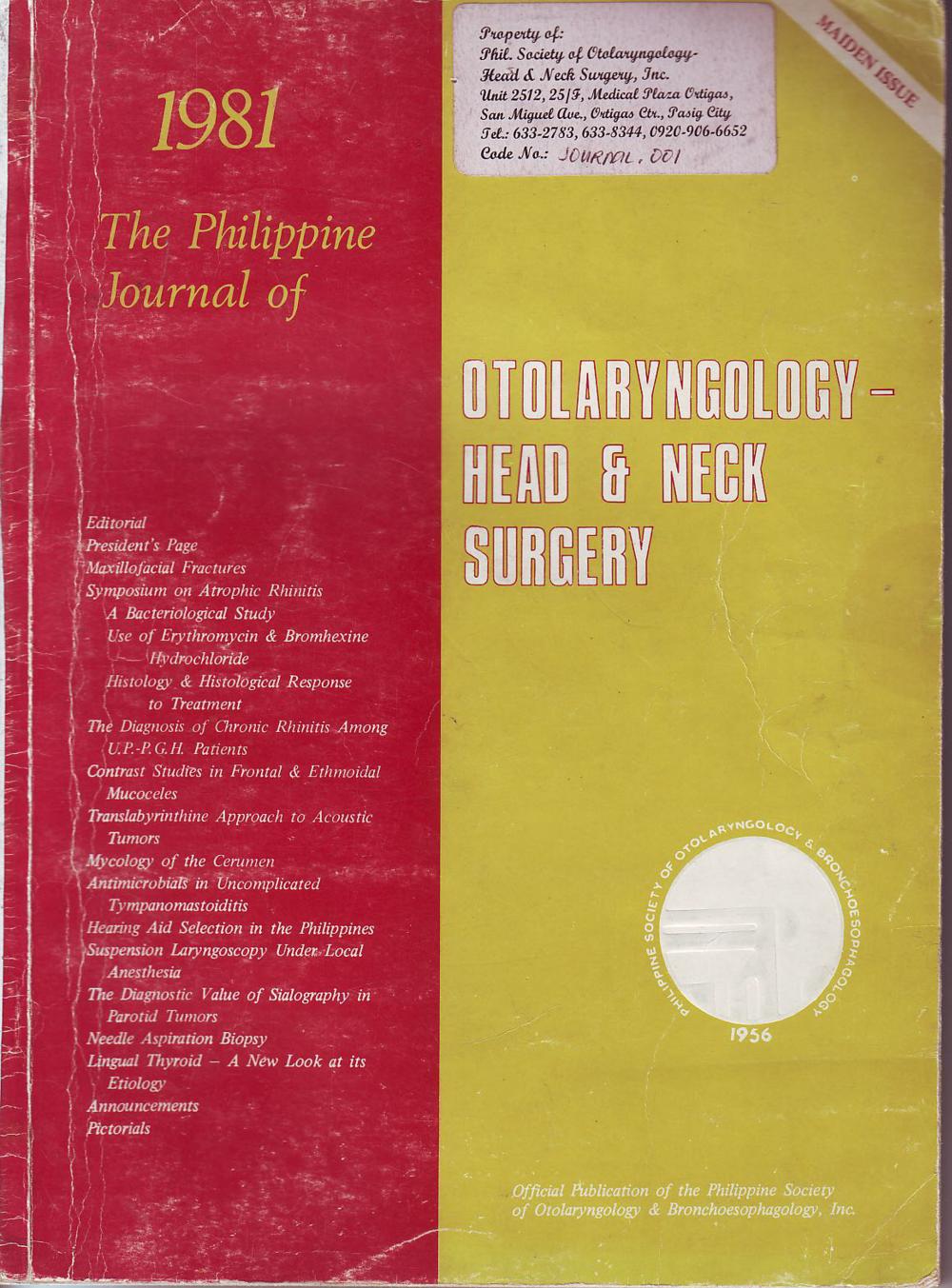 					View 1981: Philippine Journal of Otolaryngology-Head and Neck Surgery
				