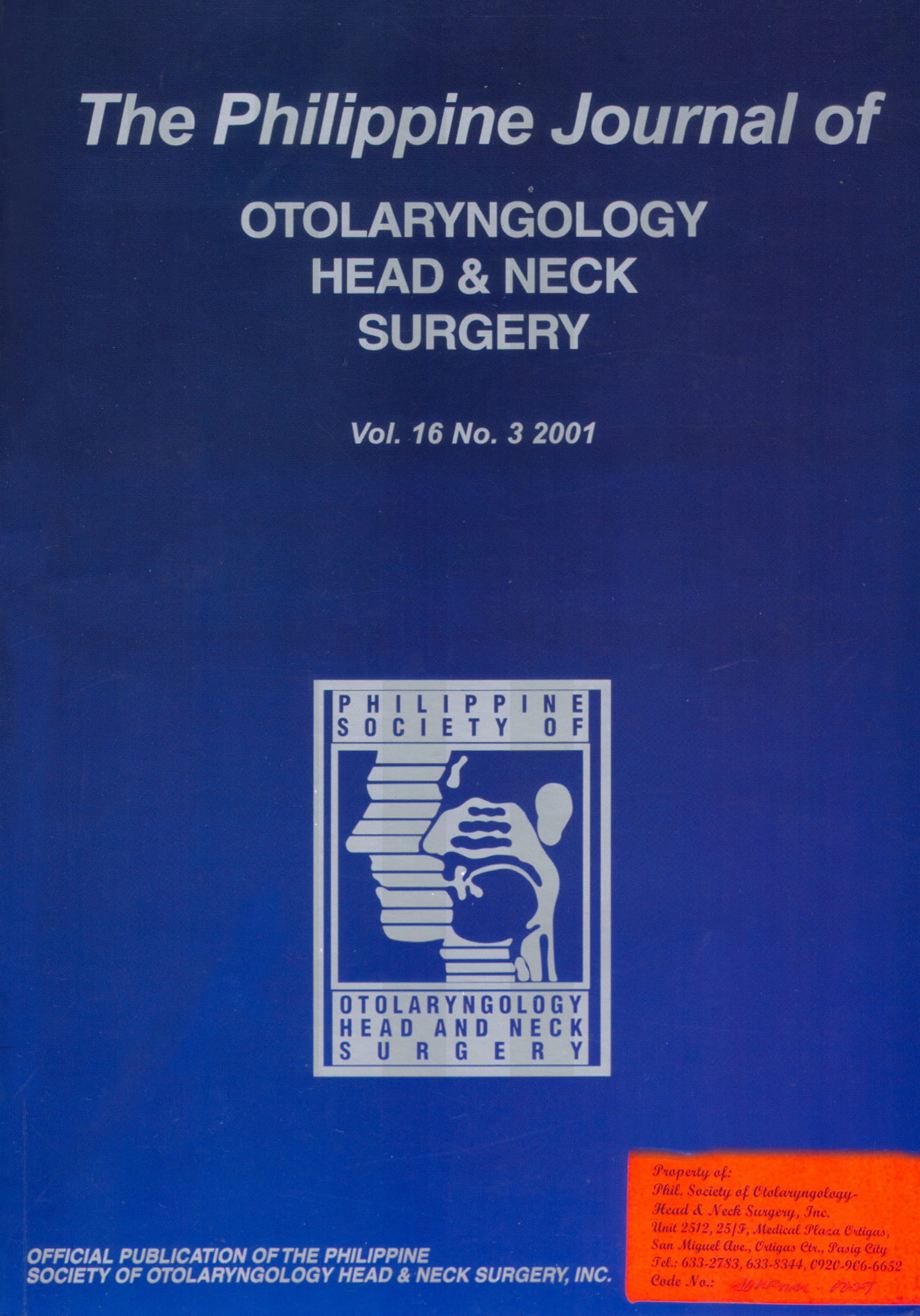 					View Vol. 16 No. 3 (2001): Philippine Journal of Otolaryngology-Head and Neck Surgery
				