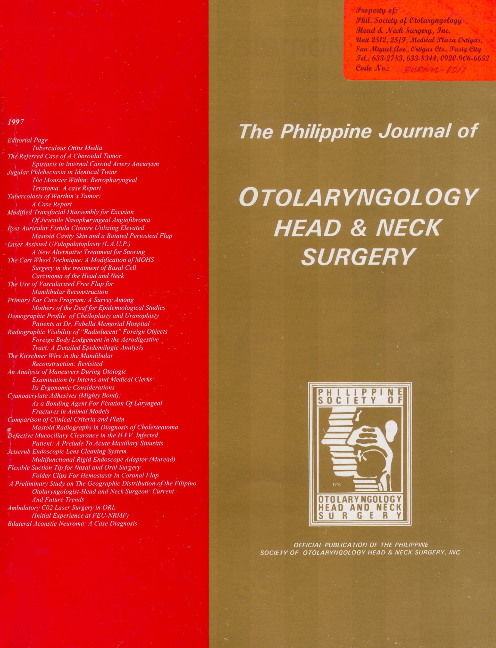 					View 1997: Philippine Journal of Otolaryngology-Head and Neck Surgery
				
