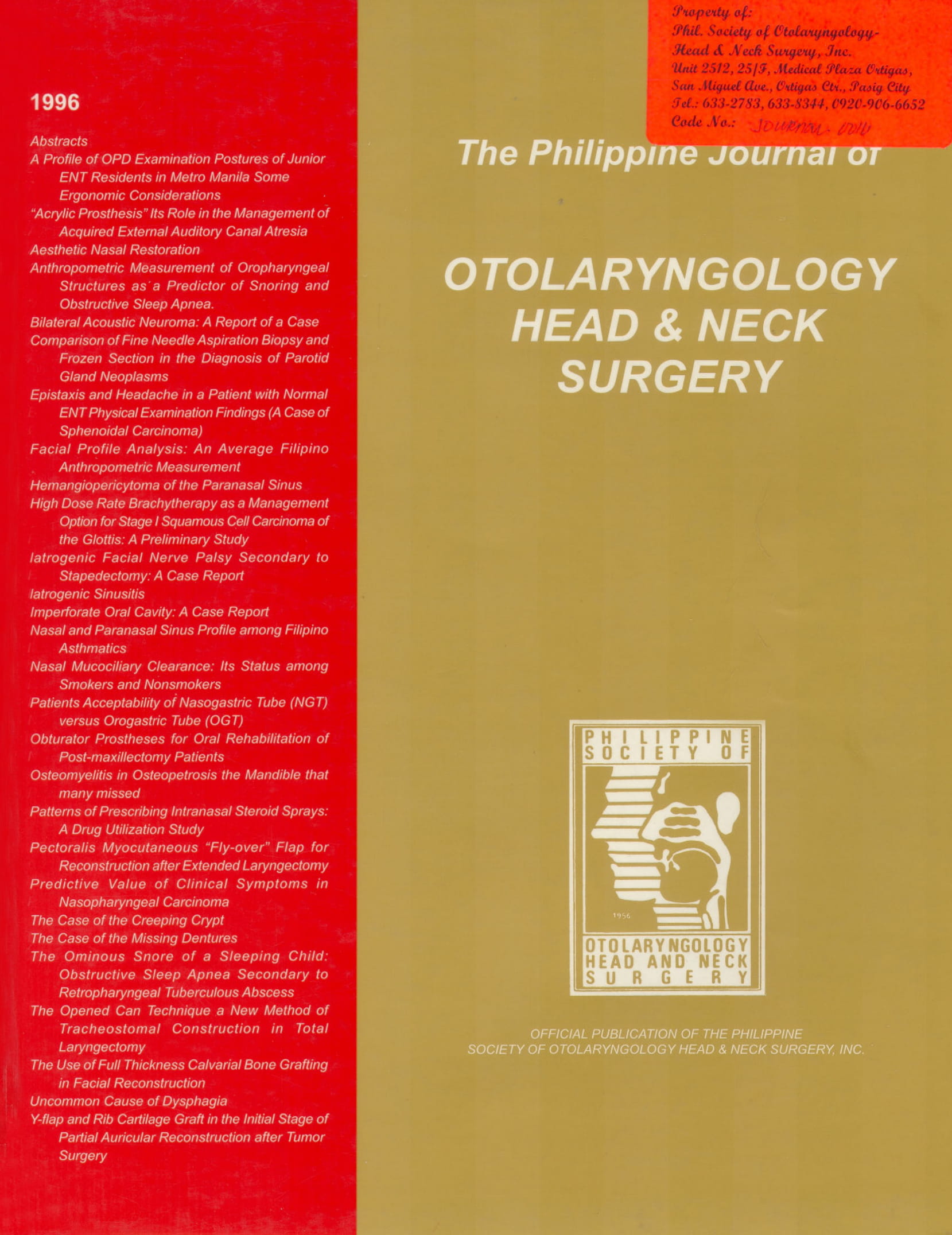 					View 1996: Philippine Journal of Otolaryngology-Head and Neck Surgery
				