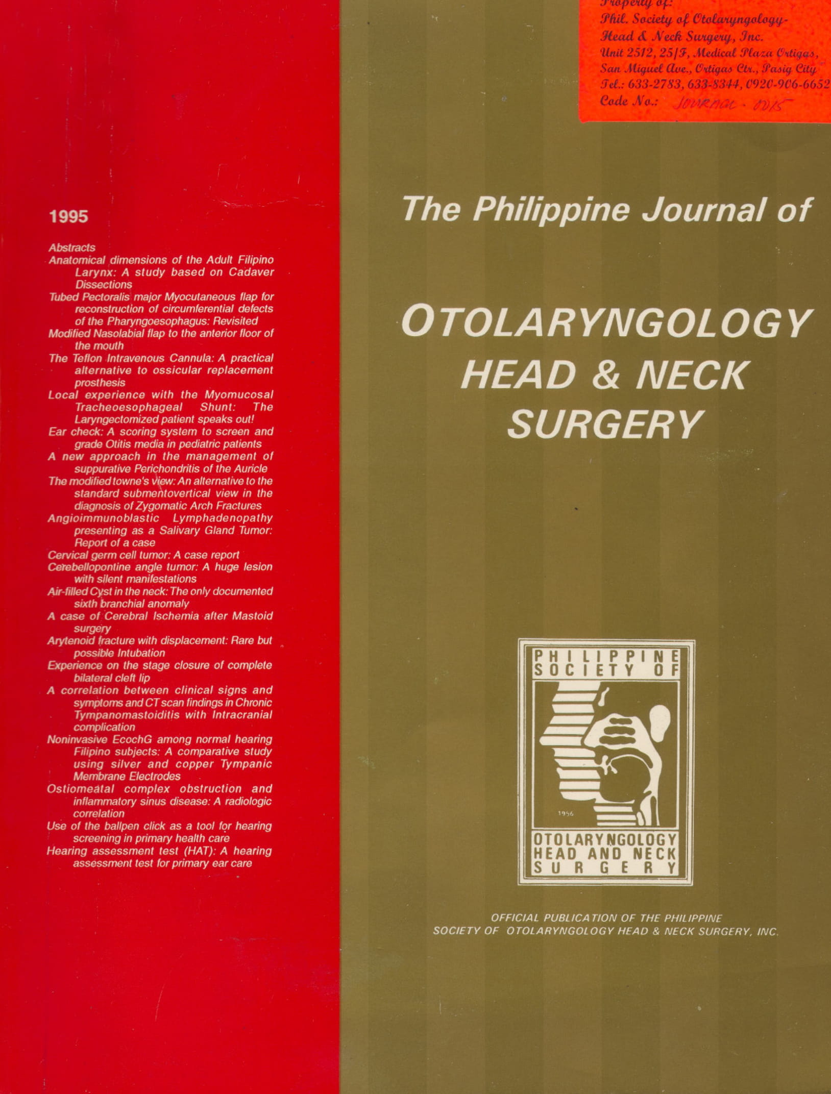 					View 1995: Philippine Journal of Otolaryngology-Head and Neck Surgery
				