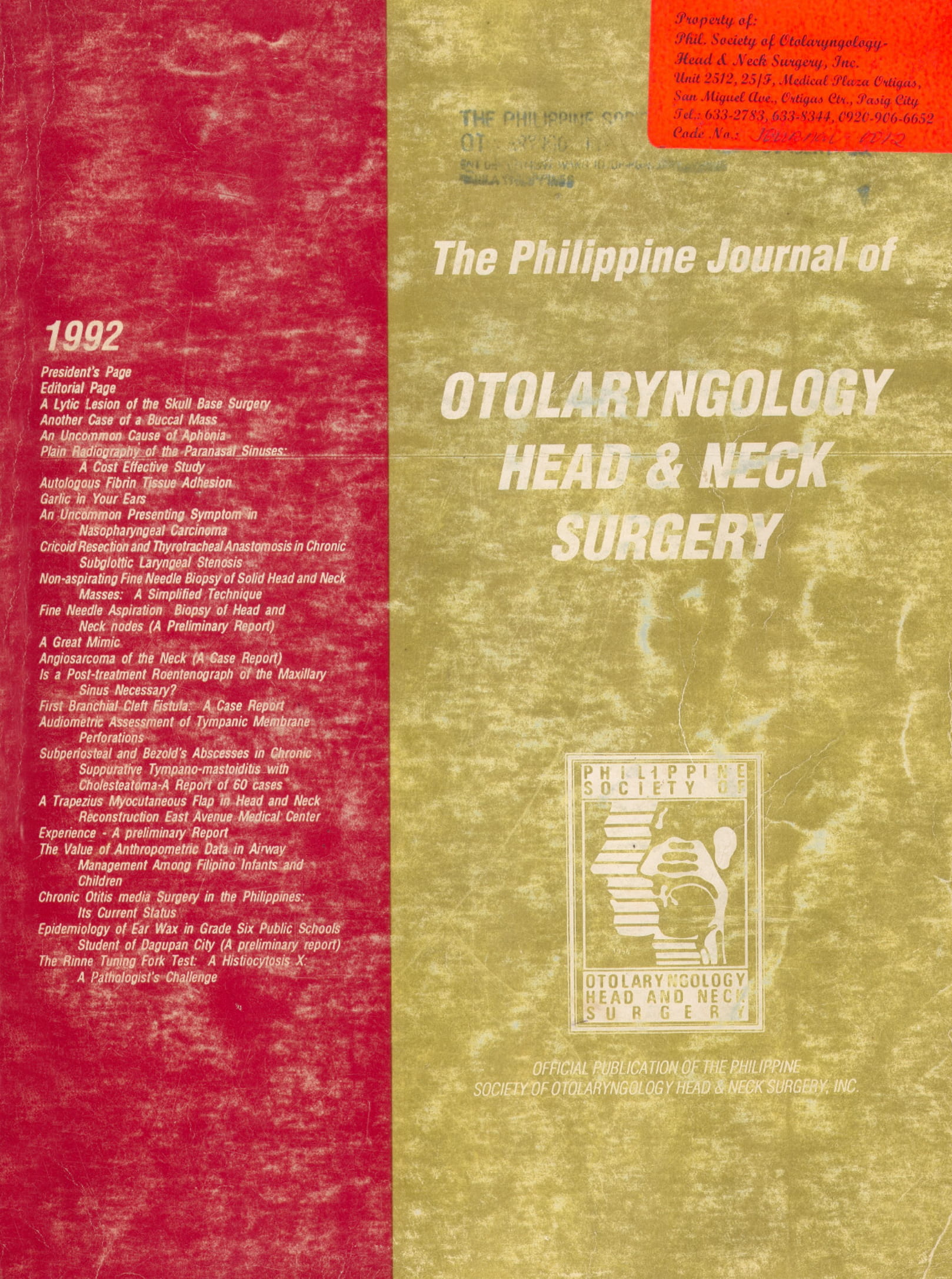 					View 1992: Philippine Journal of Otolaryngology-Head and Neck Surgery
				