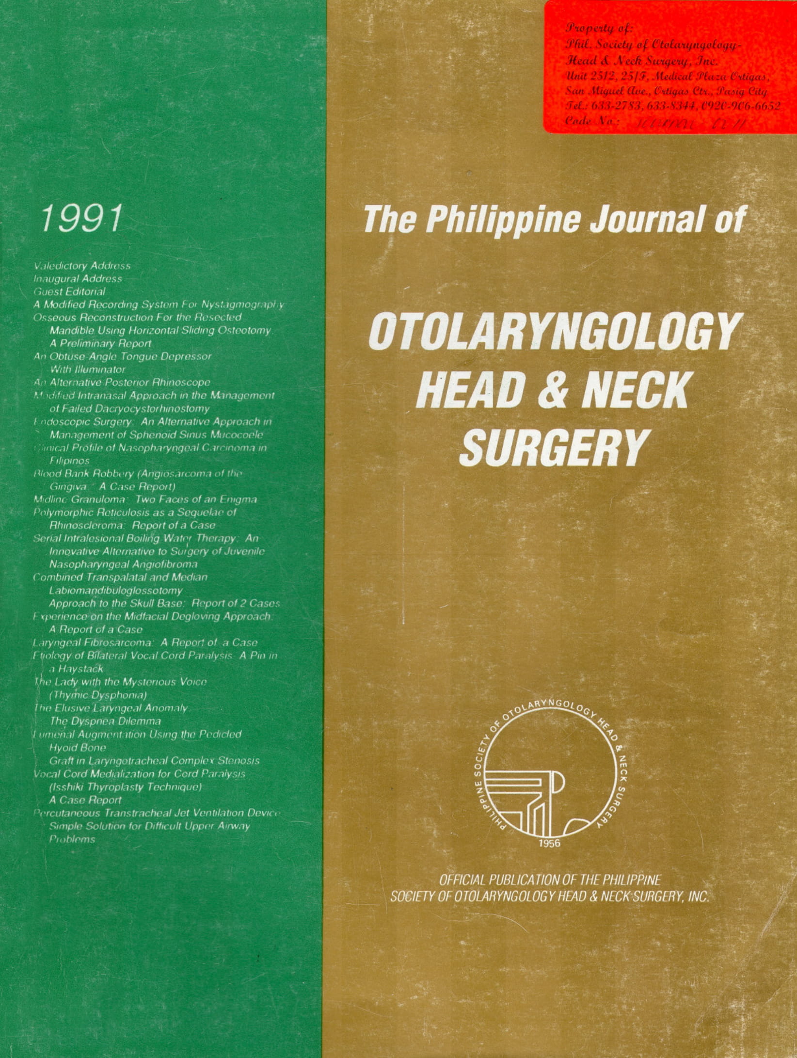 					View 1991: Philippine Journal of Otolaryngology-Head and Neck Surgery
				