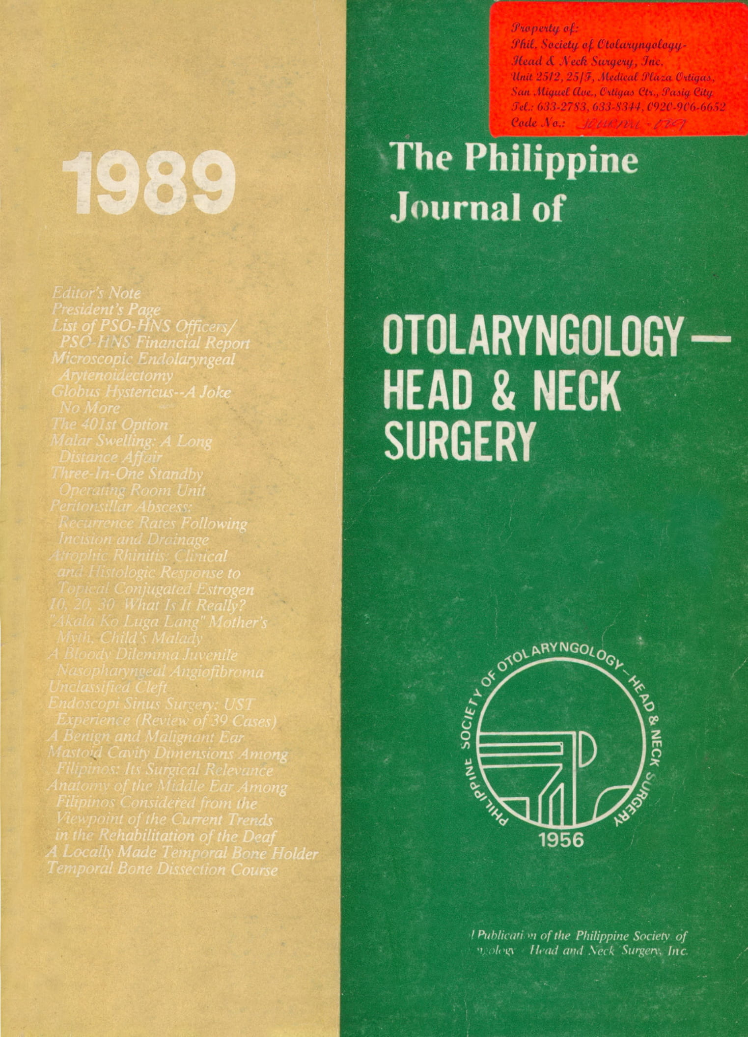					View 1989: Philippine Journal of Otolaryngology-Head and Neck Surgery
				