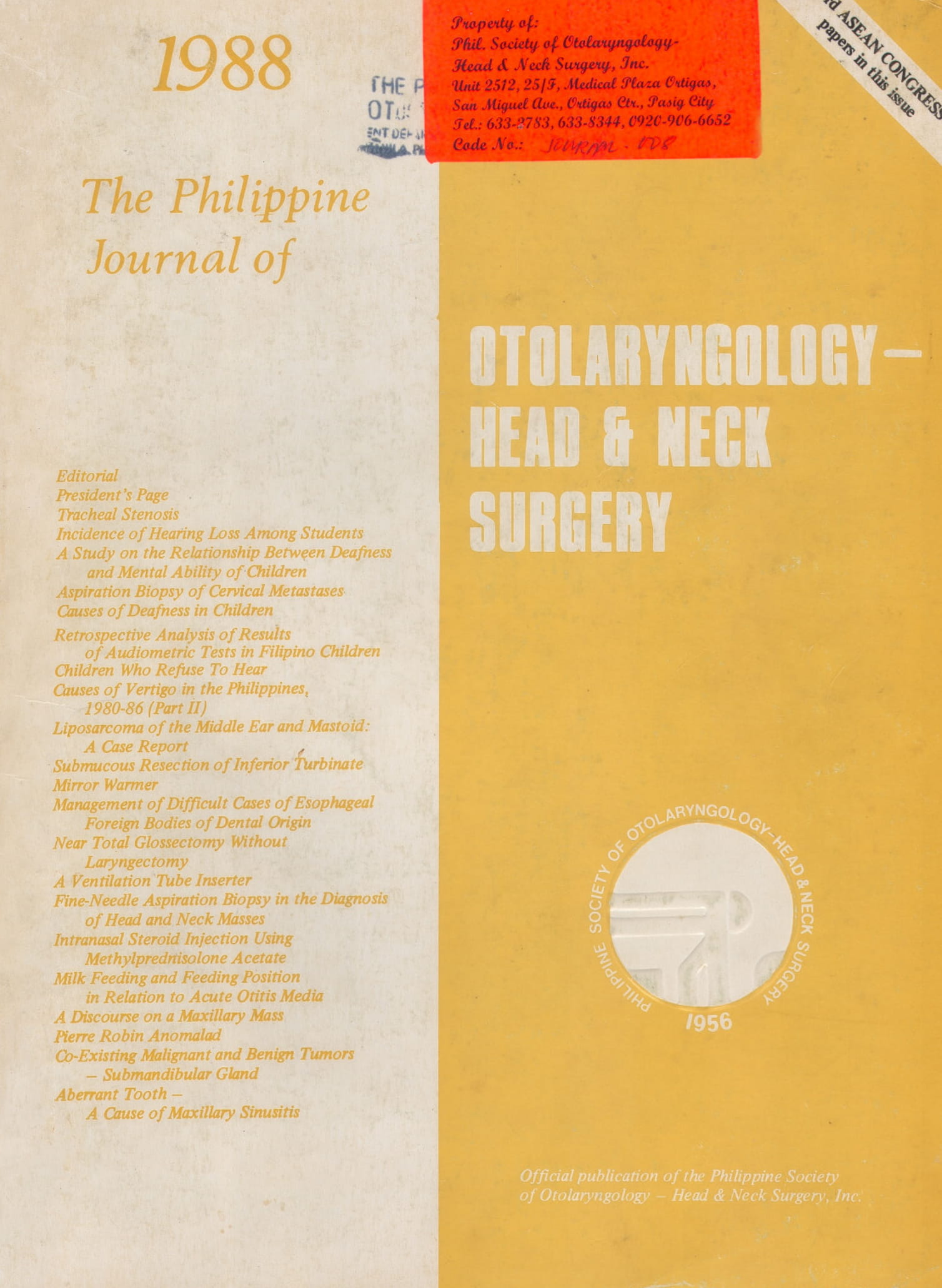 					View 1988: Philippine Journal of Otolaryngology-Head and Neck Surgery
				