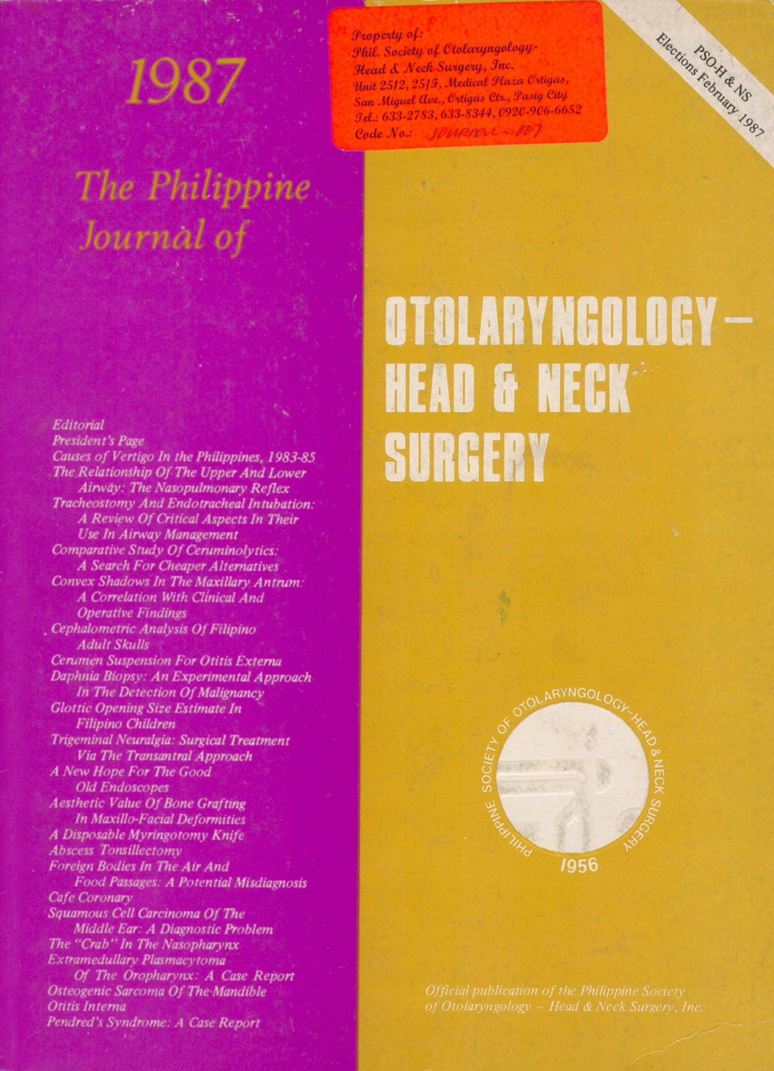 					View 1987: Philippine Journal of Otolaryngology-Head and Neck Surgery
				